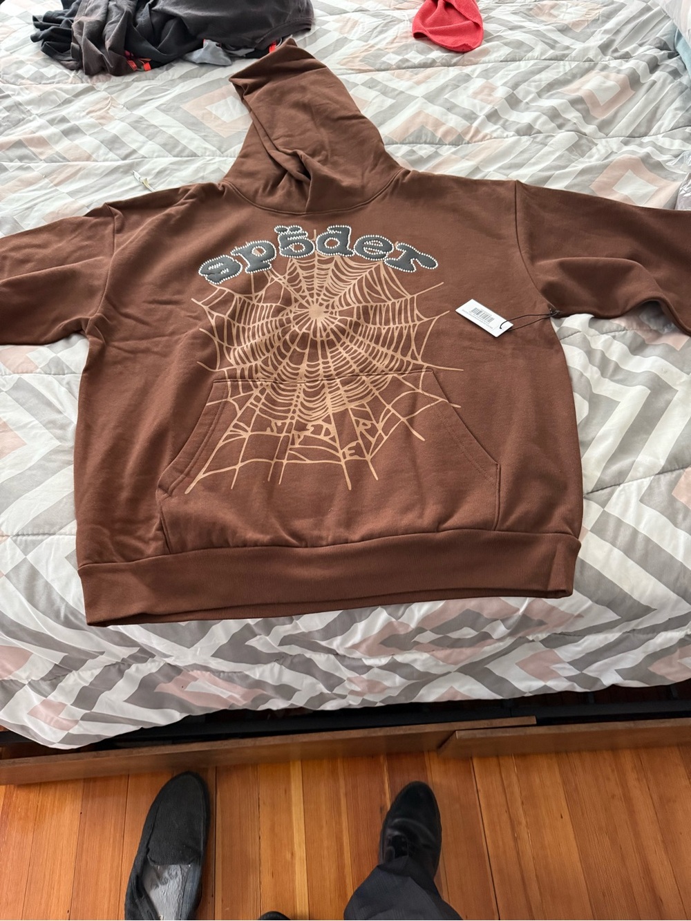 Sp5der Brown OG Web Rhinestone Fleece Hoodie size 2X